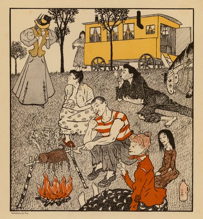 Frau verzweifelt, als sie ihren Mann bei Zigeunern lebend findet von Thomas Theodor Heine