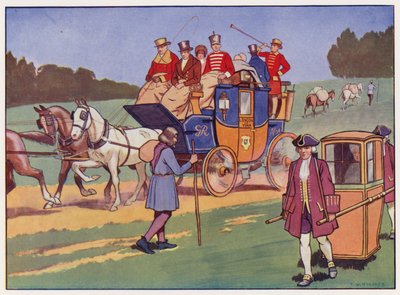 Kutsche und Sänfte mit Packpferden von Thomas William Holmes