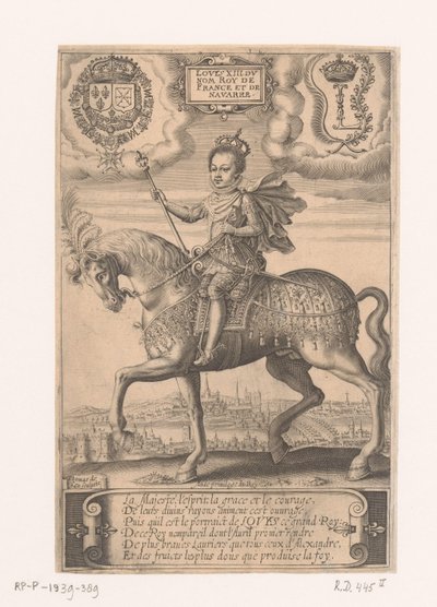 Porträt von Ludwig XIII. zu Pferd, mit Blick auf Paris im Hintergrund von Thomas de Leu