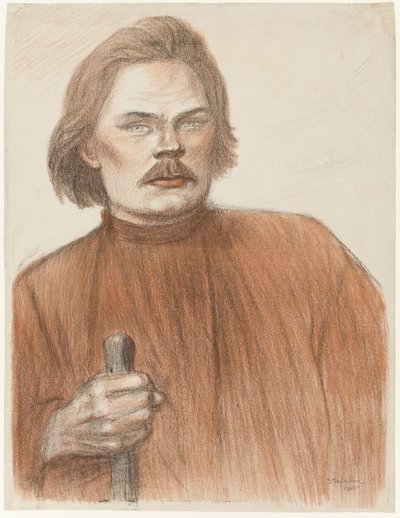 Frontalporträt von der Taille aufwärts von Maxime Gorki von Théophile Alexandre Pierre Steinlen