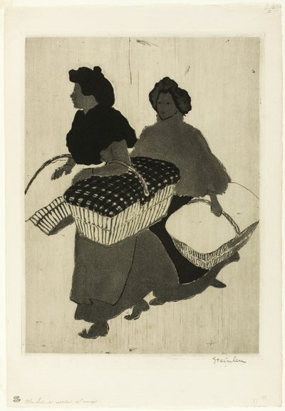 Wäscherinnen, die ihre Arbeit zurückbringen von Théophile Alexandre Pierre Steinlen