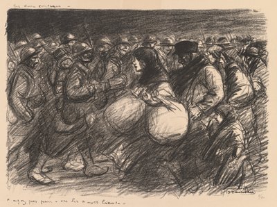 Kriegsskizzen: Die zwei Prozessionen (Croquis de guerre: Les deux cortèges – „Ayez pas peur - on les a - et bien!“) von Théophile Alexandre Steinlen