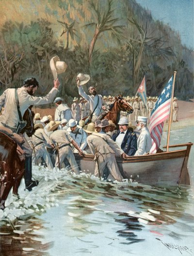 General Shafter und Admiral Sampson landen am Strand von Aserradero, 20. Juni, um sich mit General Garcia zu beraten von Thure de Thulstrup