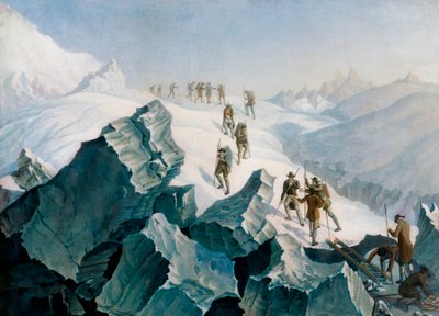 Abstieg von Horace Benedict de Saussure, seinem Sohn und Führern vom Mont Blanc, Aug. 1787 von Tiberius Dominikus Wocher