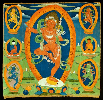 Thangka-Malerei, die die Dakini Vajravarahi (Do rje pag mo) darstellt, tibetisch, 19. Jahrhundert von Tibetan School