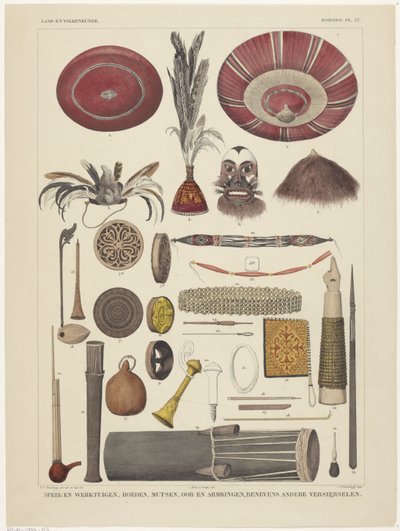 Blatt mit Gegenständen aus Borneo von Tieleman Cato Bruining