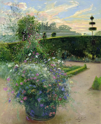 Weiße Gänseblümchen gegen das Süßklee-Spalier von Timothy Easton