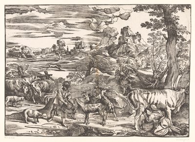 Landschaft mit Milchmädchen von Titiaan