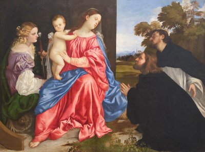 Heilige Konversation mit den Heiligen Katharina und Dominikus und dem Stifter von Titian (c.1488 1576)