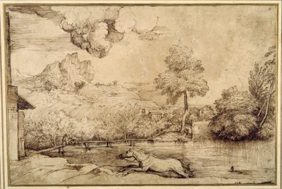 Landschaft: ein reiterloses Pferd verfolgt von einer Schlange von Titian (c.1488 1576)