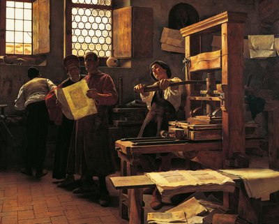 Drucker Bernardo Cennini in seiner Werkstatt von Tito Lessi