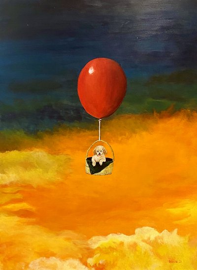 Fliegender Welpenballon von Tom Blood