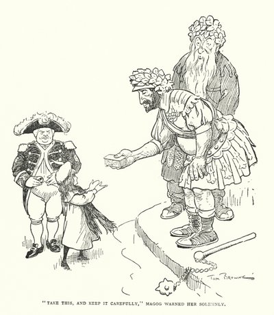 "Nimm das und bewahre es sorgfältig auf," warnte Magog sie feierlich (Lithografie) von Tom Browne