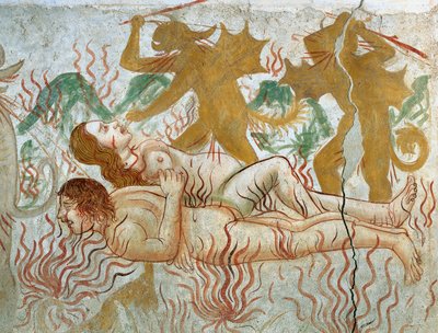 Das Jüngste Gericht, Hölle, verdammtes Paar in Flammen von Tommaso (active 1479 1509) (workshop) Cagnola