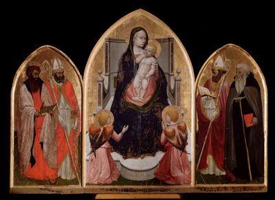San Giovenale Triptychon: Jungfrau und Kind, linkes Panel mit dem Heiligen Bartholomäus und dem Heiligen Blasius, rechtes Panel zeigt den Heiligen Juvenal von Tommaso Masaccio