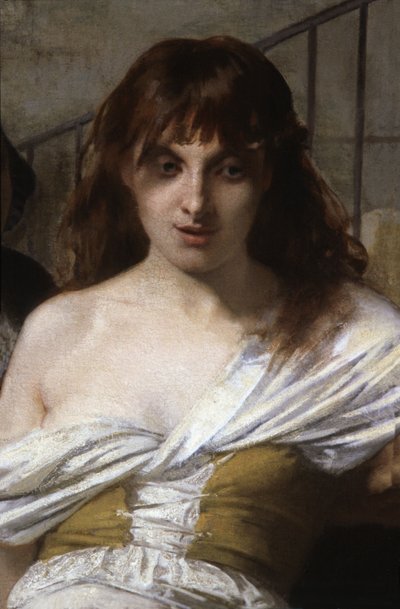 Eine verrückte Frau. Detail von Philippe Pinel befreit die Geisteskranken in La Salpêtrière von Tony Robert Fleury