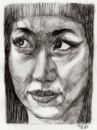 Nachdenkliche asiatische Frau Zeichnung von Tore Bahnson