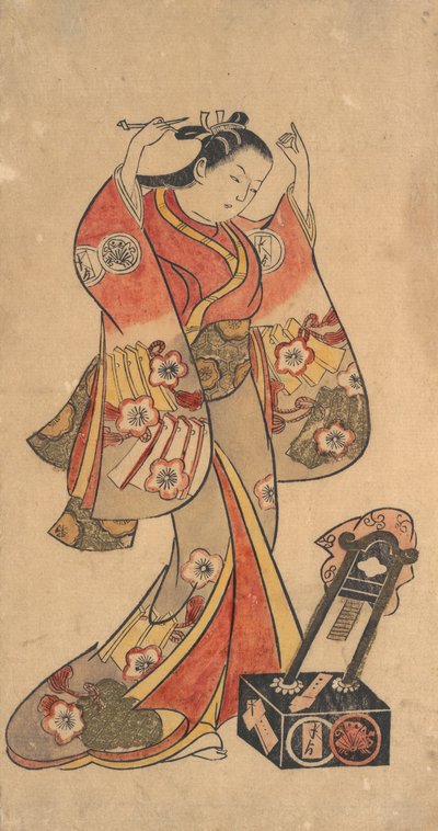 Porträt von Sanjo Kantaro in der weiblichen Rolle der Yaoya Oshichi im Stück Fuji no ..., ca. 1730-40 von Torii Kiyomasu II.