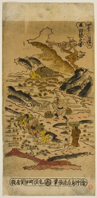 Sommer: Reispflanzung (Natsu: taue no zu), Nr. 2 aus der Serie "Die vier Jahreszeiten der Bauern (Shiki no hyakusho)" von Torii Kiyomasu II