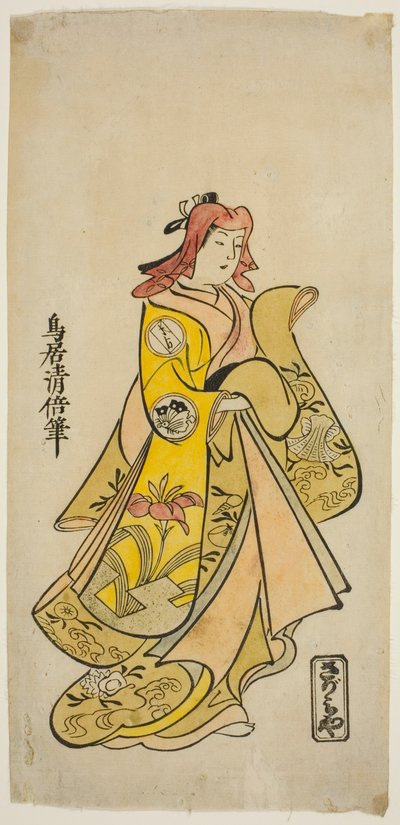 Der Schauspieler Sanjo Kantaro II als Oshichi im Stück "Nanakusa Fukki Soga," aufgeführt im Ichimura Theater im ersten Monat, 1718 von Torii Kiyomasu II