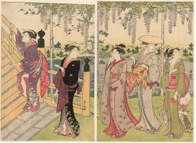 Bewunderung der Glyzinien am Kameido-Schrein von Torii Kiyonaga