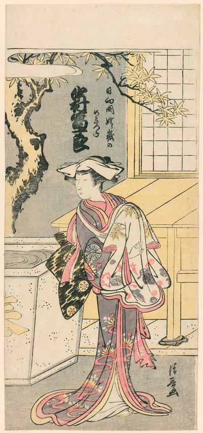 Nakamura Tomijuro I als weiblicher Fuchs in der Szene aus dem Stück Chigo Torii Tobiiri Gitsune (Nakamura Tomijuro no Hyuga no kuni Ubagatake no megitsune) von Torii Kiyonaga
