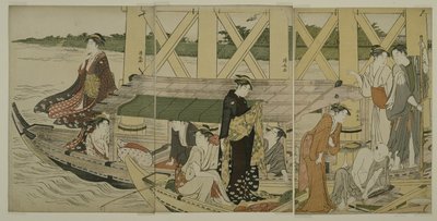 Vergnügungsboote unterhalb der Azuma-Brücke, ca. 1784 von Torii Kiyonaga