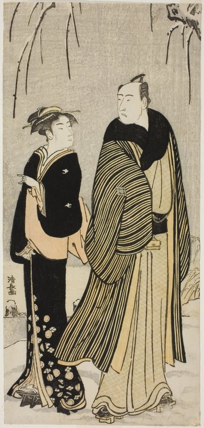 Der Schauspieler Matsumoto Koshiro IV und eine Geisha, aus einer unbetitelten Serie von Drucken, die Schauspieler im Privatleben zeigen von Torii Kiyonaga