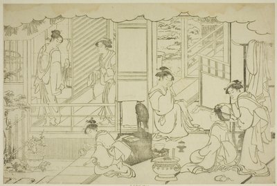 Das erste Bad des neuen Jahres (Yudono hajime), aus dem illustrierten Buch "Farben der dreifachen Morgendämmerung (Saishiki mitsu no asa)" von Torii Kiyonaga