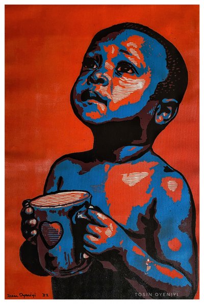 Hoffnungsvolles Kind mit Becher von Tosin Oyeniyi