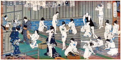 Badeszene, ein Druck von Toyohara Kunichika von Toyohara Kunichika