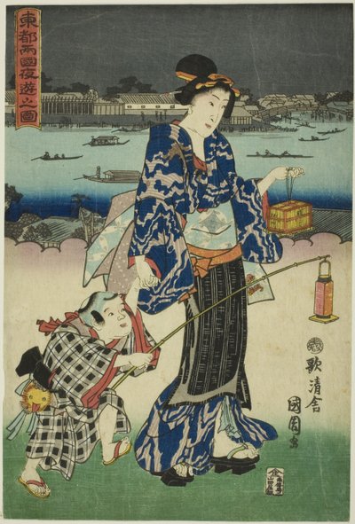 Abendvergnügungen in Ryogoku in der östlichen Hauptstadt von Toyohara Kunichika