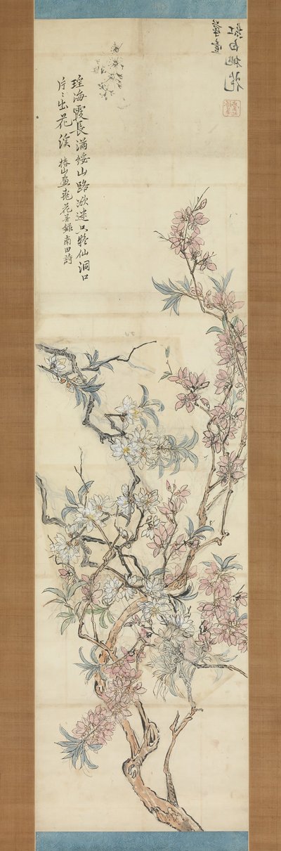 Rote und weiße Pfirsichblüten, Vorzeichnung von Tsubaki Chinzan