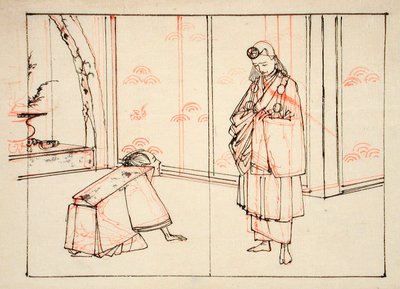 Vorbereitende Zeichnung für eine Illustration des Buches: Spiegel der berühmten japanischen Generäle von Tsukioka Yoshitoshi