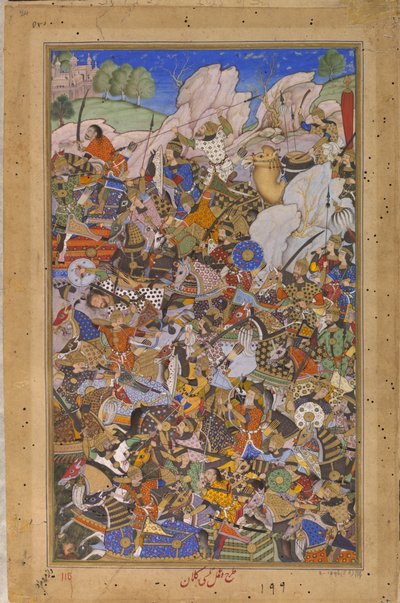 Die Schlacht vor der Eroberung des Forts in Bundi, Rajasthan, 1577 von Tulsi Kalan