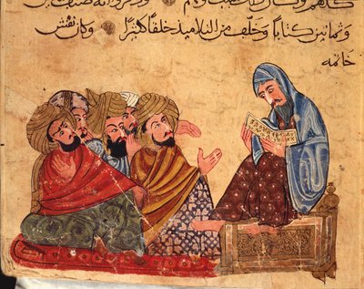 Sokrates diskutiert über Philosophie mit seinen Anhängern, Türkei, arabisches Manuskript von Turkish School
