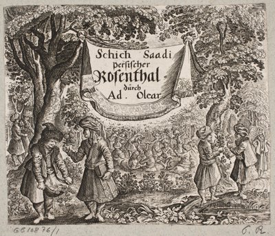 Frontispiz zu Adam Olearius, „Persianischer Rosenthal von einem sinnreichen Poeten Schich Saadi [...]“, Schleswig 1660 von Ubekendt