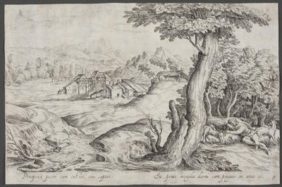 Landschaft mit einer Stadt und einem schlafenden Hirten von Ubekendt