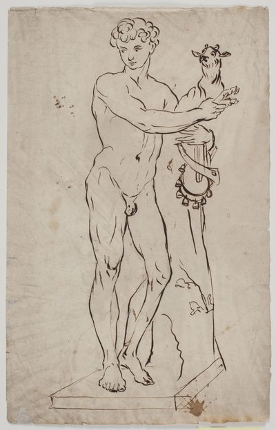 Kopie nach Salys Statue "Junger Faun, der ein Ziegenkind hält" (1750). Nach einem Exemplar auf quadratischer Basis von Ubekendt KKS21008