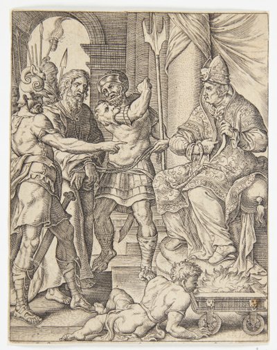 Christus vor dem Hohepriester Annas von Ubekendt efter Dirck Volckertsz. Coornhert efter Maarten van Heemskerck