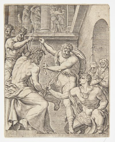 Die Krönung mit Dornen von Ubekendt efter Dirck Volckertsz. Coornhert efter Maarten van Heemskerck