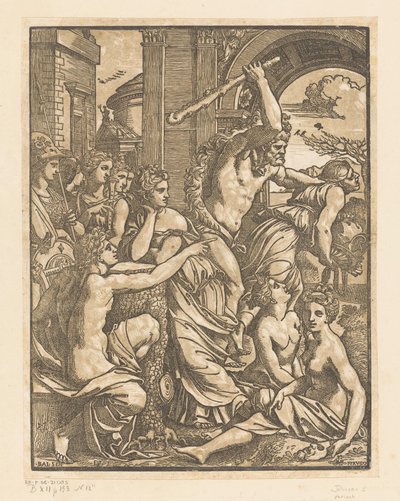 Habgier aus dem Tempel der Musen vertrieben von Ugo da Carpi