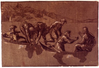 Wunderbarer Fischfang. Zeichnung von Ugo da Carpi von Ugo da Carpi