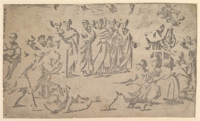 Der Tod des Ananias umgeben von Aposteln, 1518 von Ugo da Carpi