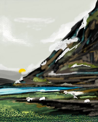Friedliche Bergschaf Landschaft von Uma Gokhale