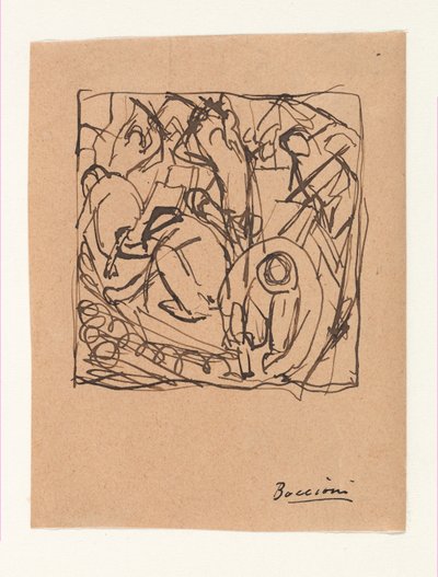 Kompositionsstudie zu „Die Straßenpflasterer“ von Umberto Boccioni