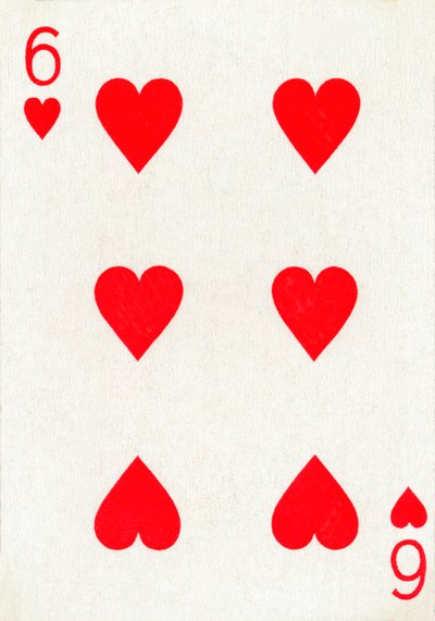 6 der Herzen aus einem Kartenspiel von Goodall & Son Ltd., ca. 1940 von Unbekannt