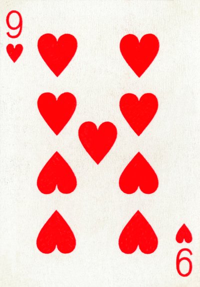 9 der Herzen aus einem Kartenspiel von Goodall & Son Ltd., ca. 1940 von Unbekannt