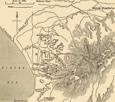 ANZAC-Vormarsch, Gallipoli-Halbinsel, Erster Weltkrieg, 1915, ca. 1920 von Unbekannt