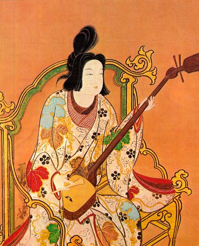 Ein Mädchen spielt Shamisen, zweite Hälfte des 17. Jahrhunderts von Unbekannt
